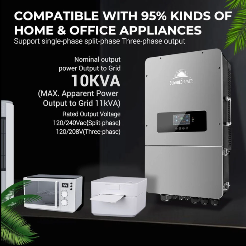 SunGold Power | UL 10kW Hybrid Inverter | 48V Split Phase, Grid Feedback, Batteryless