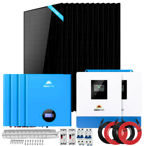 Sungold Power Off-Grid Solar Kit 10000W 48VDC 120VAC/240V 20.48KWH Powerwall Lithium Battery 12 X 415 Watts Solar Panels