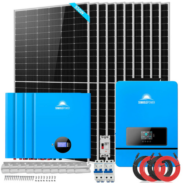Sungold Power Off-Grid Solar Kit 10 X 550 WATTS SOLAR PANELS 4 X 5.12KWH POWERWALL LITHIUM BATTERY 10KW SOLAR INVERTER 48VDC 120V/240V