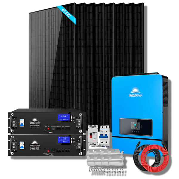 Sungold Power Off-Grid Solar Kit 8000W 48VDC 120V/240V LifePo4 10.24KWH Lithium Battery 8 X 415 Watts Solar Panels | SGR-8K10E