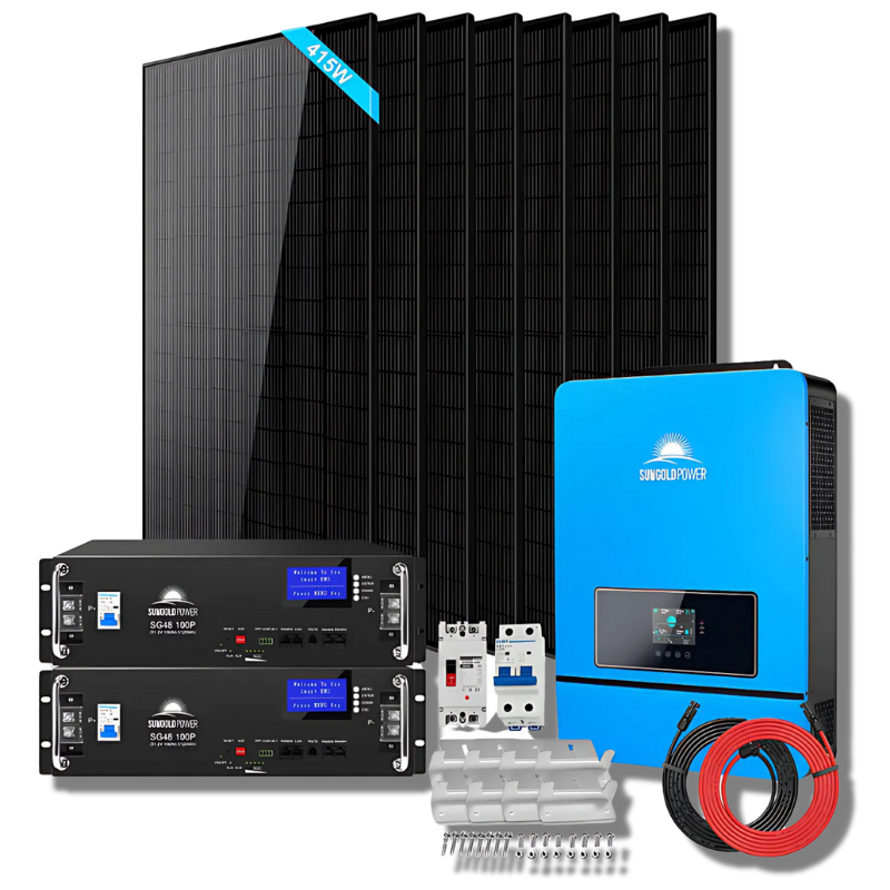 Sungold Power Off-Grid Solar Kit 8000W 48VDC 120V/240V LifePo4 10.24KWH Lithium Battery 8 X 415 Watts Solar Panels | SGR-8K10E