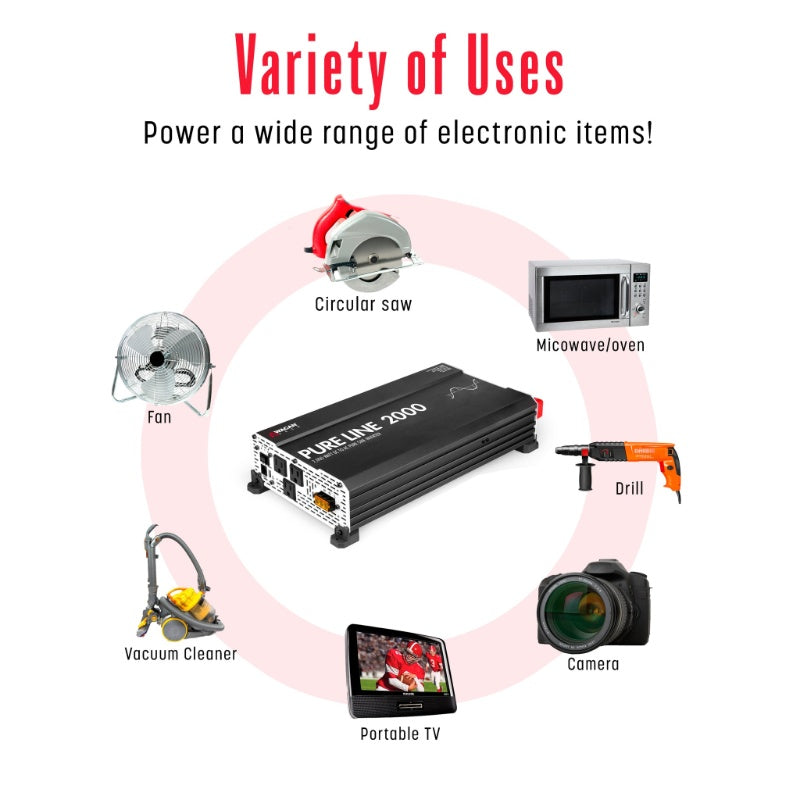 Wagan Tech Pure Line 2000 Watt (PSW) Inverter in Black