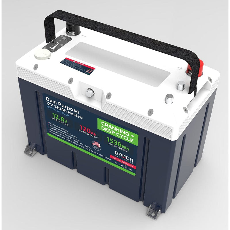 Epoch 12V 120Ah LiFePO4 Dual Purpose Battery | 6000 Cycles | IP54 Rated | Internal Heating