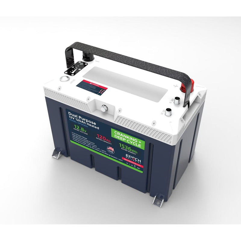 Epoch 12V 120Ah LiFePO4 Dual Purpose Battery | 6000 Cycles | IP54 Rated | Internal Heating