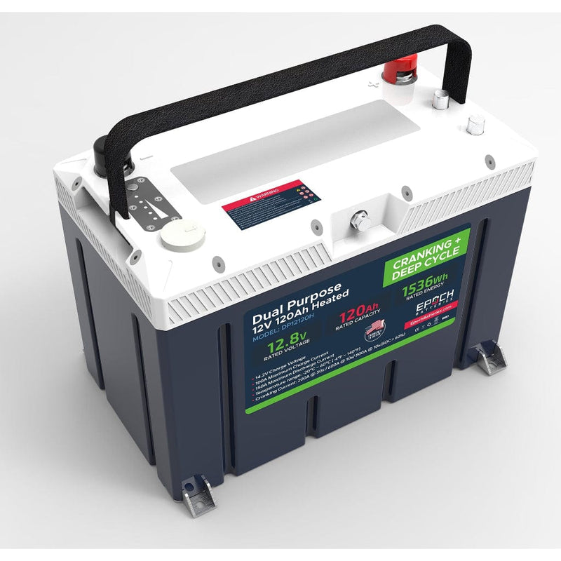 Epoch 12V 120Ah LiFePO4 Dual Purpose Battery | 6000 Cycles | IP54 Rated | Internal Heating