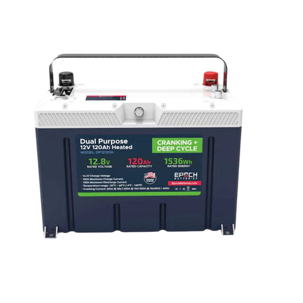 Epoch 12V 120Ah LiFePO4 Dual Purpose Battery | 6000 Cycles | IP54 Rated | Internal Heating