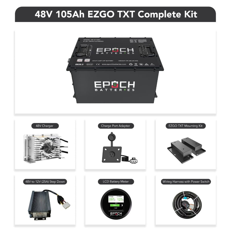 Epoch 48V 105Ah LiFePO4 Golf Cart Battery Set | 3500 Cycle | IP67 Rating | BMS