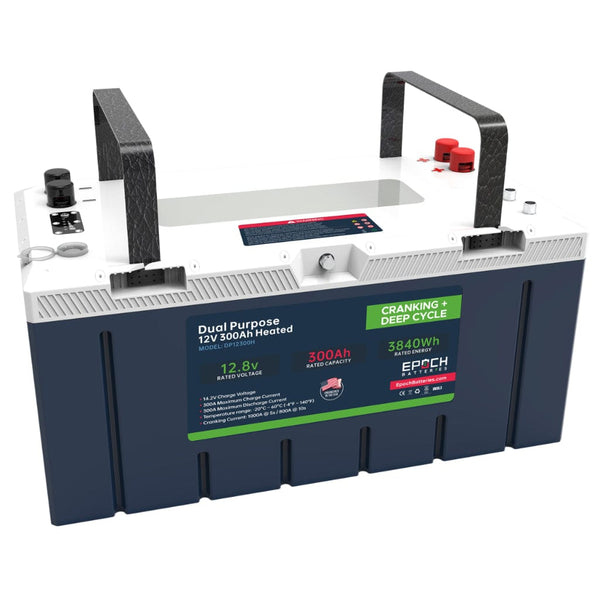 Epoch 12V 300Ah LiFePO4 Dual Purpose Battery | 6000 Cycles | IP67 Rated | Internal Heating